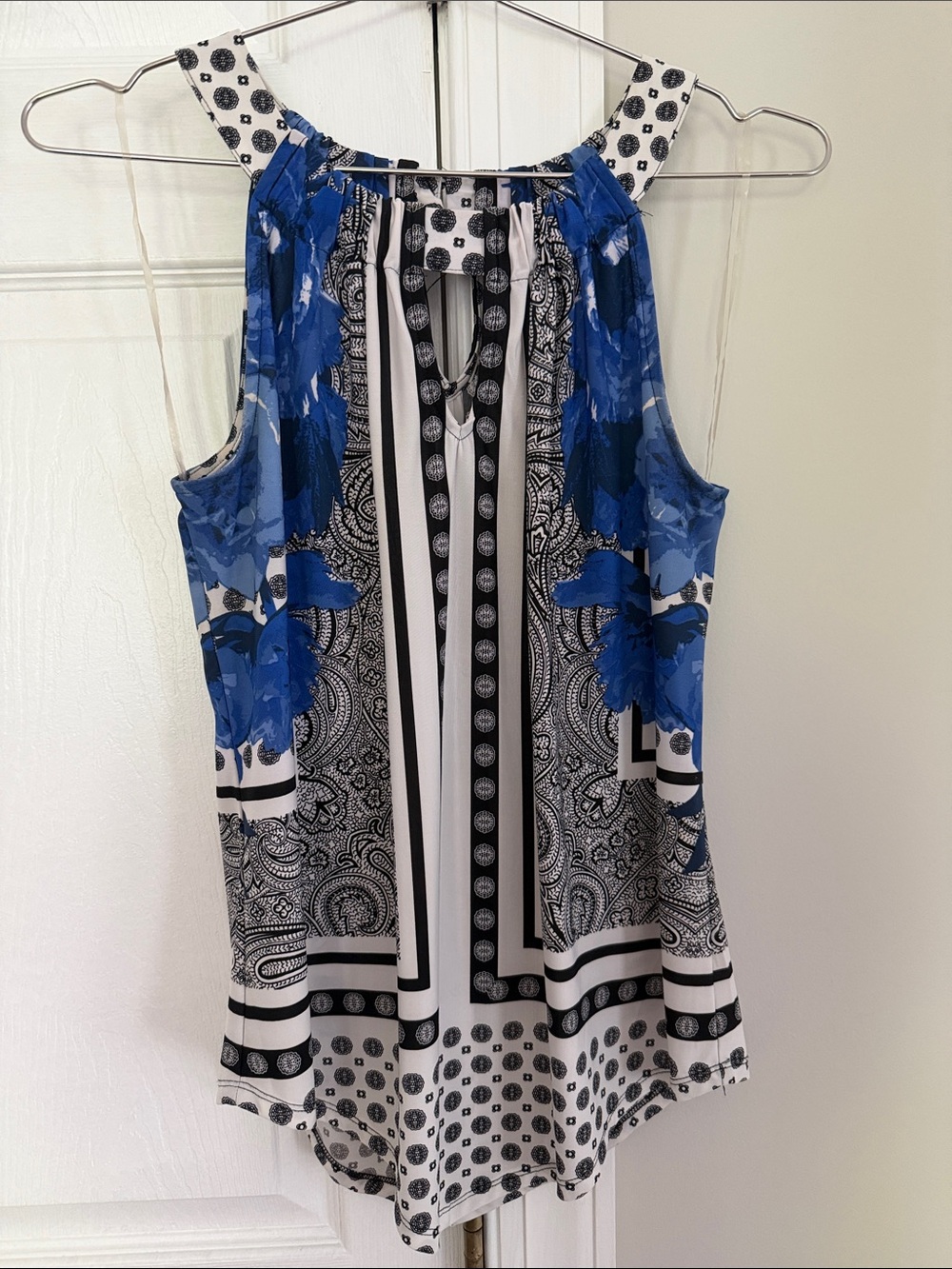 INC International Concepts Blue and White Floral Halter Tank